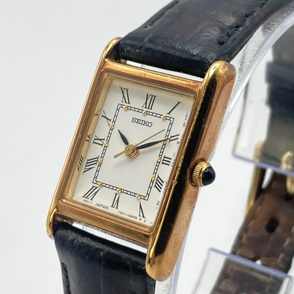 Vintage Seiko Women's Tank Watch 18mm Gold Tone 1N01-0LK0 WR New Battery 7.5" - Picture 5 of 16